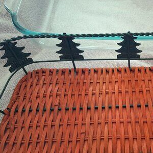 Pyrex 3 Quart Oblong Baking Dish, with Wicker & Metal Evergreen Tree Basket